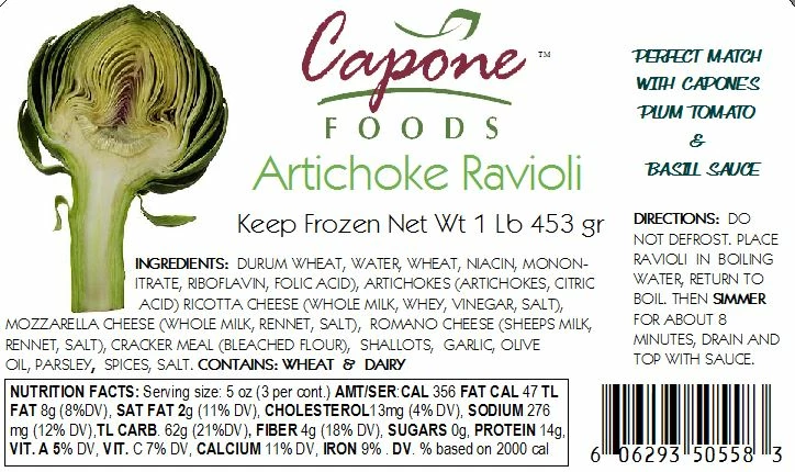 Capone Foods Ravioli - Artichoke * STORE PICK UP ONLY 2 Capone Foods Ravioli - Artichoke * STORE PICK UP ONLY
