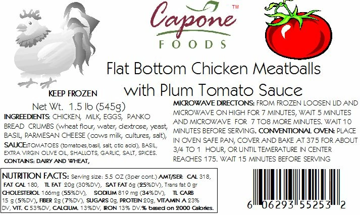 Capone Foods Chicken Meatballs With Plum Tomato Sauce * STORE PICK UP ONLY 3 Capone Foods Chicken Meatballs With Plum Tomato Sauce * STORE PICK UP ONLY