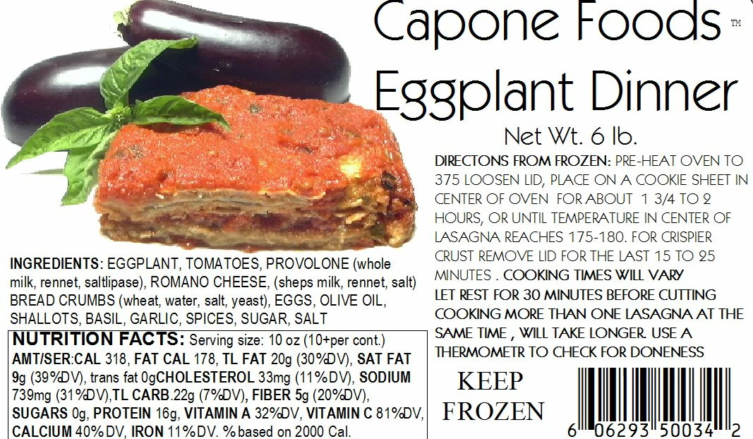 Capone Foods Eggplant Dinner 6 Lbs. * STORE PICK UP ONLY 2 Capone Foods Eggplant Dinner 6 Lbs. * STORE PICK UP ONLY