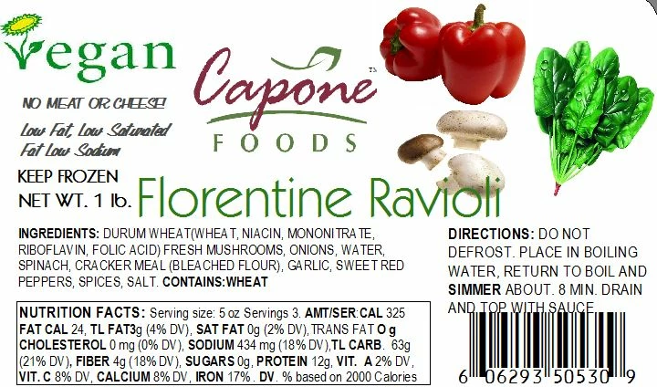 Capone Foods Ravioli - Florentine, VEGAN (no Meat Or Cheese) * STORE PICK UP ONLY 2 Capone Foods Ravioli - Florentine, VEGAN (no Meat Or Cheese) * STORE PICK UP ONLY