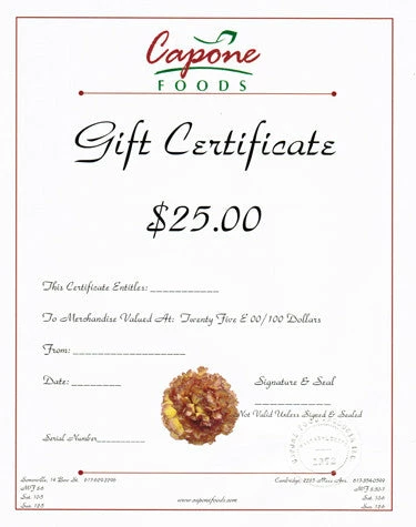 Capone Foods Gift Certificate ($25) Gift Certificates 1 Capone Foods Gift Certificate ($25) Gift Certificates