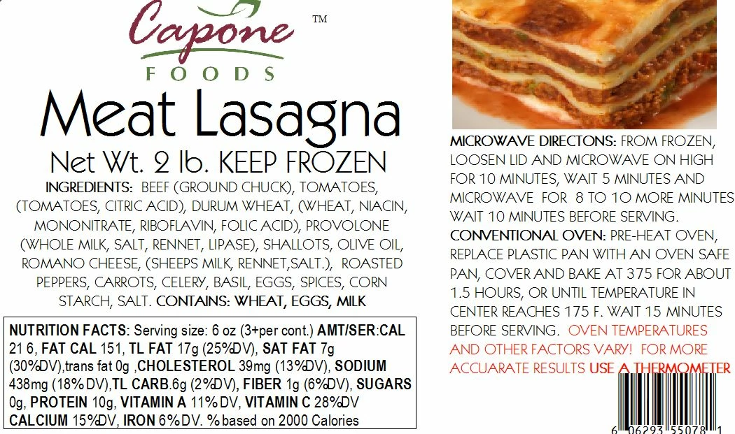 Capone Foods Lasagna - Meat * STORE PICK UP ONLY 2 Capone Foods Lasagna - Meat * STORE PICK UP ONLY