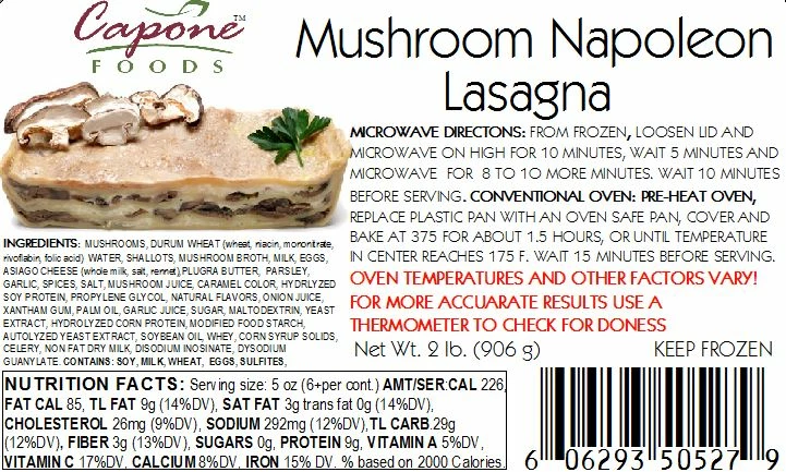 Capone Foods Lasagna - Mushroom Napoleon * STORE PICK UP ONLY 2 Capone Foods Lasagna - Mushroom Napoleon * STORE PICK UP ONLY