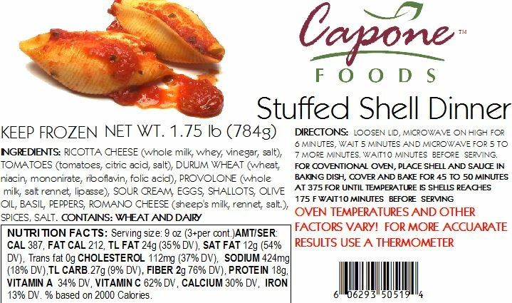 Capone Foods Stuffed Shell Dinner * STORE PICK UP ONLY Entrées 2 Capone Foods Stuffed Shell Dinner * STORE PICK UP ONLY Entrées